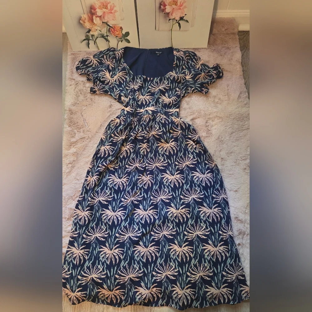 Madewell Blue A-Line Midi Skirt with Pleats - Picture 2 of 4